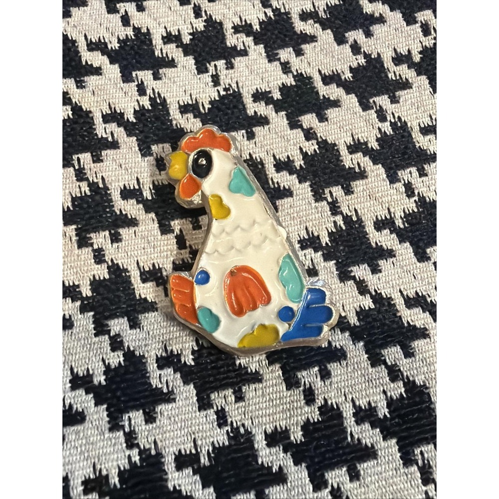 VTG USSR Soviet Enamel Chicken Rooster Hen Pin Badge Animal Folk Art Russia